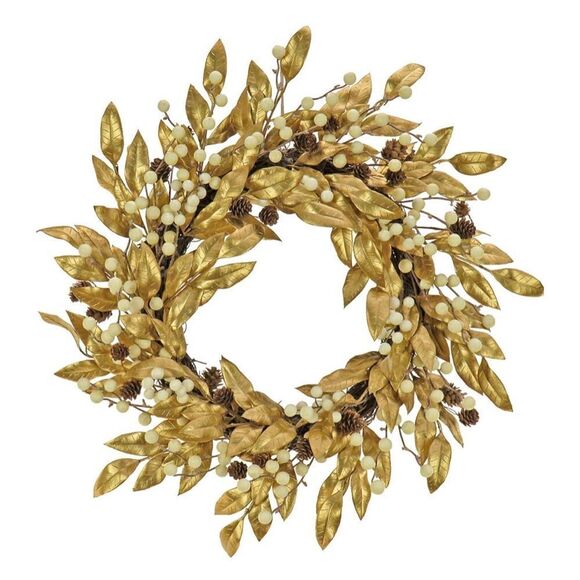 HGTV Home Collection Unlit Artificial Christmas Wreath Metallic Gold 24” NEW - Picture 1 of 7
